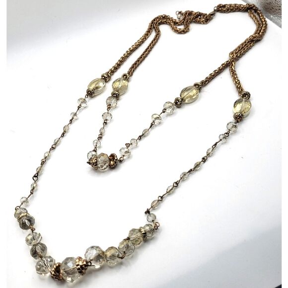 Austrian Faceted Crystal Double Strand Chain Necklace 37in - Picture 2 of 4